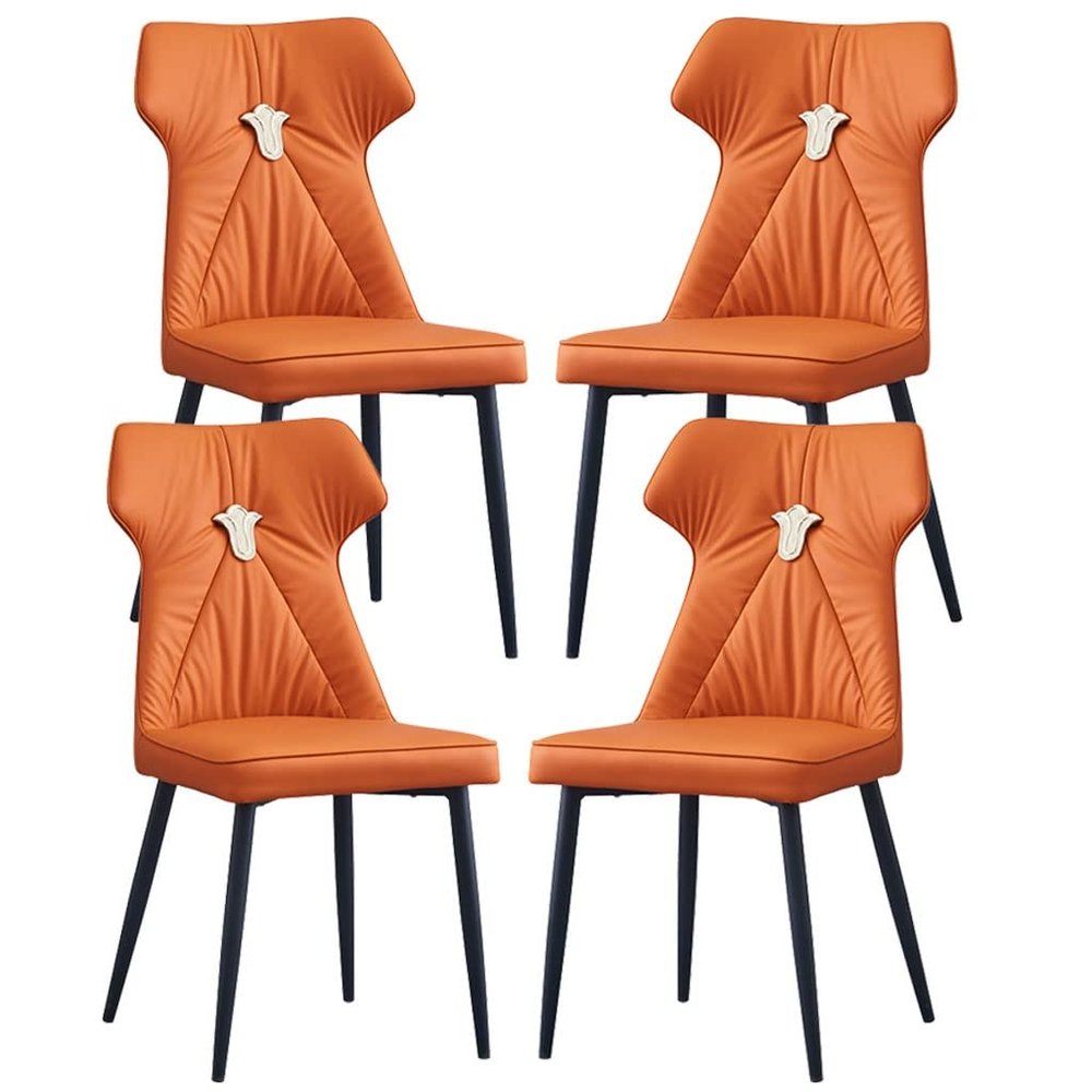 AYARNA Dining Chairs Set of 4 Leather Kitchen Living Room Lounge Counter Chairs Sturdy Carbon Steel Metal Legs(Orange)