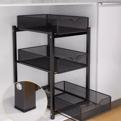 EMYJAY Under Sink Organizers and Storage, Pull Out Cabinet Storage Shelf Under Sliding Cabinet Basket Organizer 2 Tier Under Bathroom Cabinet Storage (Color : Black)