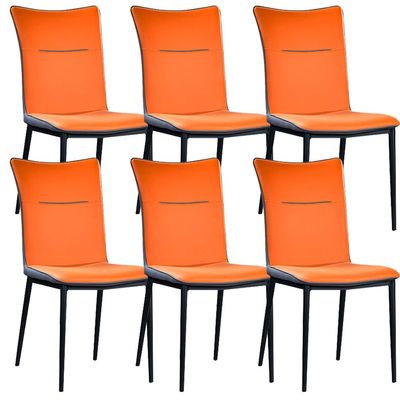 AYARNA Artificial Leather Dining Chairs Set of 6 Kitchen Bedroom Room Balcony Sofa Chair Carbon Steel Leg Dressing Table Makeup Chair(Bright Orange)