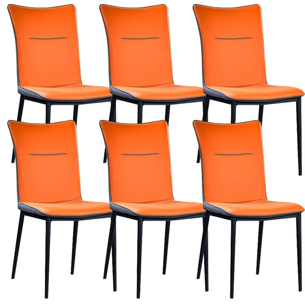 AYARNA Artificial Leather Dining Chairs Set of 6 Kitchen Bedroom Room Balcony Sofa Chair Carbon Steel Leg Dressing Table Makeup Chair(Bright Orange)