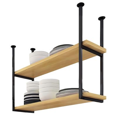 Ceiling Hanging Storage Rack, 2 Tier Solid Wooden Partition Shelf, Industrial Iron Pipe Organizer Shelves, Plate Stand Pot Holder for Kitchen Bar Restaurant - Easy to Install ( Size : 80x30x80cm )