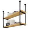 Ceiling Hanging Storage Rack, 2 Tier Solid Wooden Partition Shelf, Industrial Iron Pipe Organizer Shelves, Plate Stand Pot Holder for Kitchen Bar Restaurant - Easy to Install ( Size : 80x30x80cm ) view 1