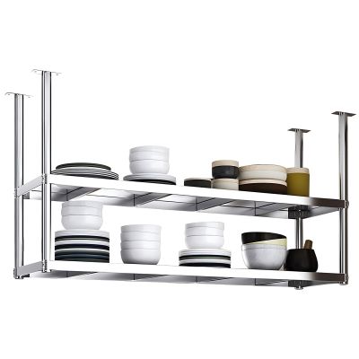 Ceiling Mount Kitchen Storage Shelf, Stainless Steel Floating Shelves with Guardrail, Decorative Display Organizer Rack for Wall 60/70/80/90/100/120cm Restaurant Bar Partition Holder ( Size : 100x35x8