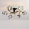 Chandelier Ceiling Light Modern Crystal Glass Chandelier Black Pendant Light Mid-Century Chandelier Fixtures Compatible with Dining Room Bedroom Living Room E27 Bulbs-Blue 6 head Home Decor Lamp ,pend view 1