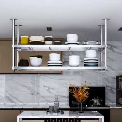 Ceiling Storage Shelf, Stainless Steel Hanging Partition Rack 60/70/80/90/100/120cm, Organizer Shelves for Restaurant Kitchen, Flower/Plant Stand for Living Room Balcony - Modern Decor ( Size : 100x35