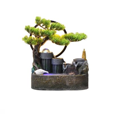 AMONG Tabletop Fountains Rockery, Flowing Water Bonsai Circular Fountain Decoration Indoor Porch Living Room Tabletop Green Plant Decoration Indoor Waterfall Feature (Size : Small)