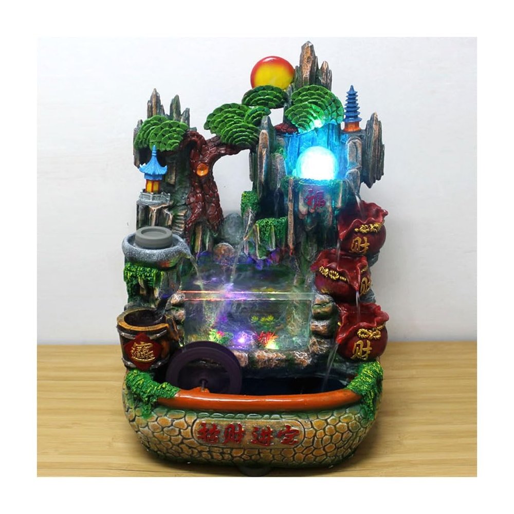 AMONG Tabletop Fountains Tabletop Fountain Resin Crafts Rockery Water Fountain Home Decoration Ornaments Office Desktop Decorations Indoor Waterfall Feature