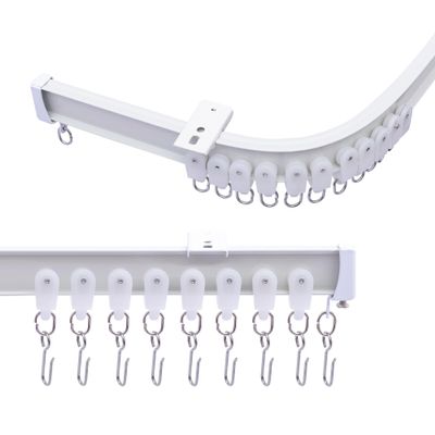 Curtain Track, Ceiling Curtain Rail Track with Hooks, White 18-21 Ft