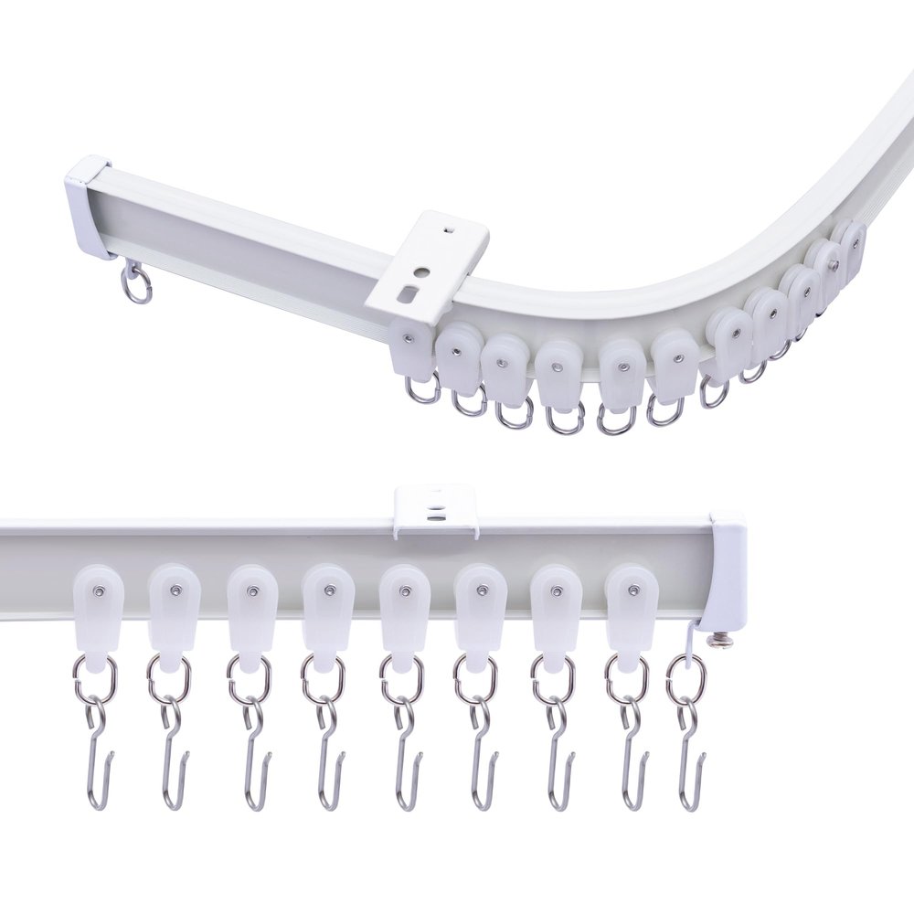 Curtain Track, Ceiling Curtain Rail Track with Hooks, White 18-21 Ft