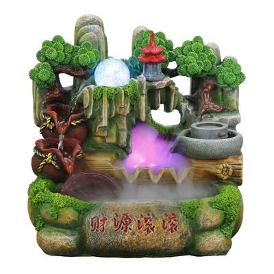 AMONG Tabletop Fountains Tabletop Fountain Rockery Flowing Water Fountain Living Room Office Desktop Decoration Chinese Style Resin Crafts Indoor Waterfall Feature (Color : with Atomization)