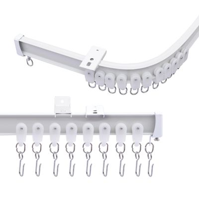 Curtain Track, Ceiling Curtain Rail Track with Hooks, White 21-24 Ft