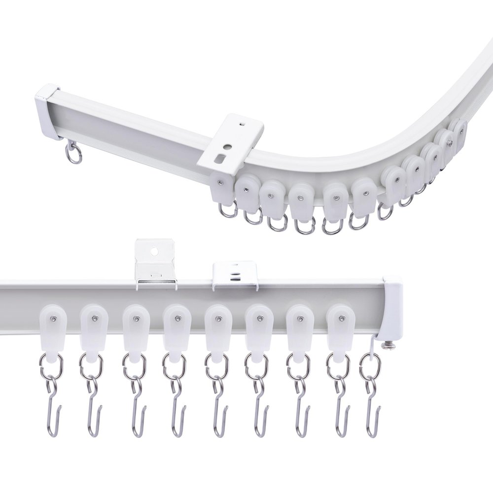 Curtain Track, Ceiling Curtain Rail Track with Hooks, White 21-24 Ft