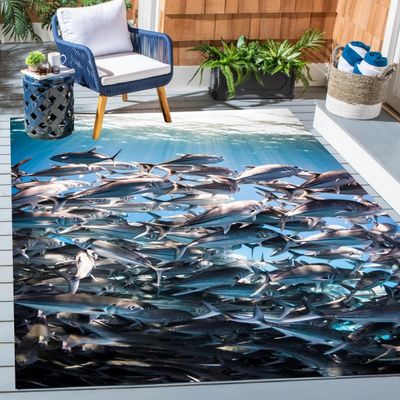 3D Seabed Shoal Area Rug 4x6 Navy Underwater World Rugs for Living Dining Room Washable Non Slip Kitchen Laundry Bathroom Carpet Indoor Outdoor Floor Rugs
