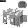 Brabrety Unique Wood Twin Size Loft Bed with Built-in Storage Wardrobe and 2 Windows,for Kids Boys Girls Teens Adults Bedroom (Gray@Windows, Twin) view 2