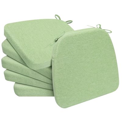 AAAAAcessories D-Shaped Chair Cushions, 2" Thick Dining Chair Pads with Ties and Removable, Machine-Washable Cover, 17" x 16", Set of 6, Pear Green