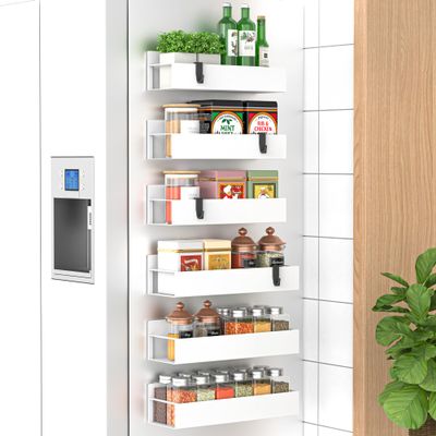 HuggieGems Metal Magnetic Spice Rack for Refrigerator White, 6 Pack