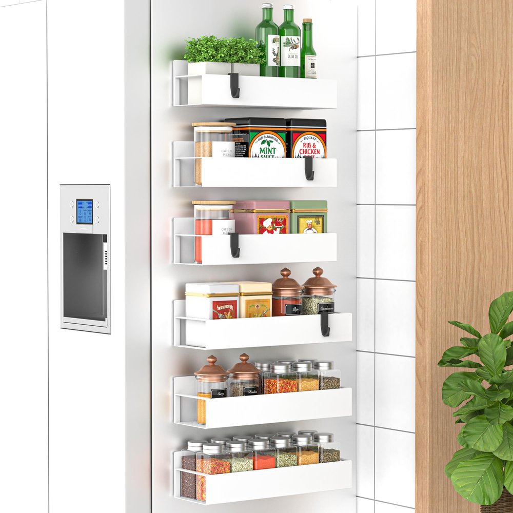HuggieGems Metal Magnetic Spice Rack for Refrigerator White, 6 Pack