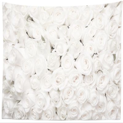 CORFOTO 180x98 Inch Fabric White Rose Flowers Tapestry Floral Wall Romantic Spring Wall Hanging Flower Wall Tapestry for Woman Bedroom Aesthetic Living Room College Dorm Decor