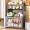 BREZO 5-Tier Kitchen Baker's Rack, Microwave Stand with Hooks Accessories, DIY Backplane Creative, Kitchen Storage Cabinets (Color : B) view 3