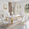 70'' Marble Dining Table for 8 People, Rectangle Marble Dining Table with MDF Top and Snake Stainless Steel Legs,Modern Marble Kitchen Table for Living Room Home Office, Silver view 3
