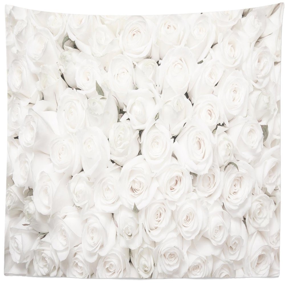 CORFOTO 117x98 Inch Fabric White Rose Flowers Tapestry Floral Wall Romantic Spring Wall Hanging Flower Wall Tapestry for Woman Bedroom Aesthetic Living Room College Dorm Decor