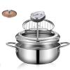 Deep Fryer, Tempura Deep Fryer, with Thermometer, with Tempered Glass CoverNon-stick Pan, Soup Pot, 304 Stainless Steel view 1