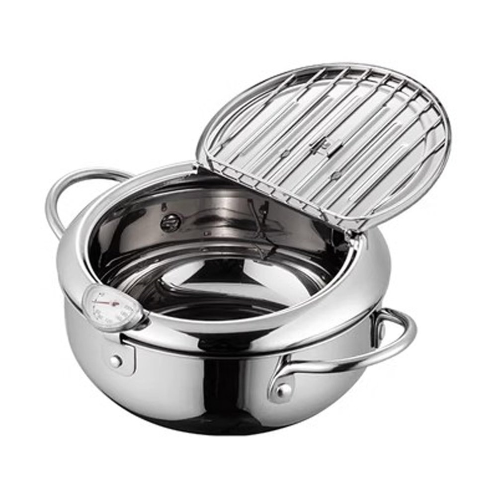 Household Deep Fryer, Tempura Deep Fryer, with Thermometer, Temperature Controllable Small Deep Fryer, 304 Stainless Steel (Color : A)