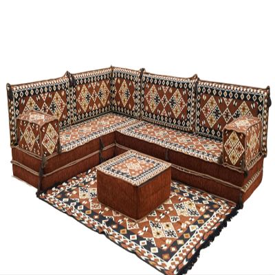 arabicsofa L Shaped Jalsa Floor Seating Set Handmade Arabic Majlis with Backrest Pillows