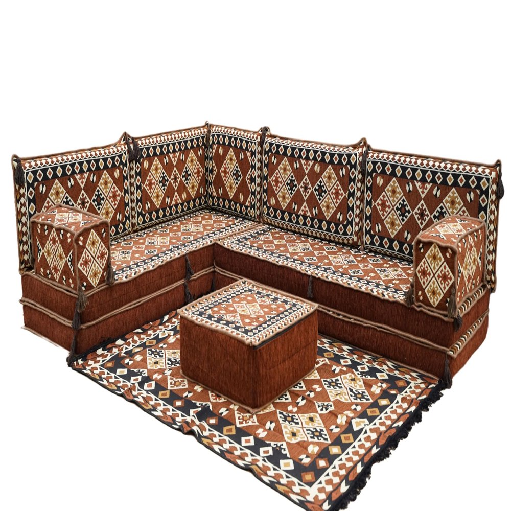 arabicsofa L Shaped Jalsa Floor Seating Set Handmade Arabic Majlis with Backrest Pillows