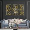 Metal Floral Wall Decor, Flowers Metal Wall Art, Flower Metal Wall Decor, 3 Piece Flower Wall Art, Nature Wall Art Framed, Wall Decor for Living Room, Housewarming Gift (53"x 29"| 135x75cm, Gold) view 1