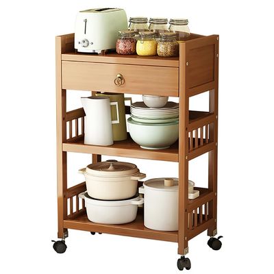 JJoias Wooden Kitchen Countertop Organizer, Pot Storage Rack with Universal Wheels, Drawer-Type Tableware Storage Rack, Essential Kitchen Supplies