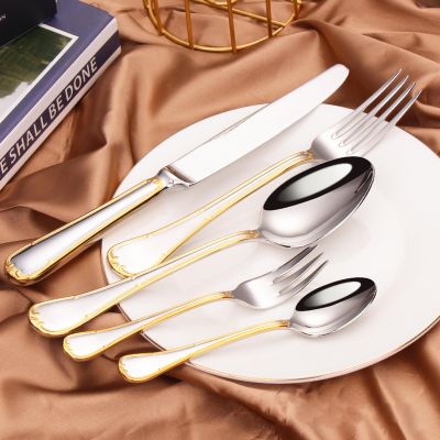 20 PCS Gold Silverware Set Gold Cutlery Set Gold Flatware Set for 4 Utensil Sets Gold Utensils Set Flatware Sets Forks Spoons Dinner Knives Teaspoons Tableware Utensils Dishwasher Safe