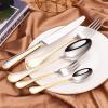 20 PCS Gold Silverware Set Gold Cutlery Set Gold Flatware Set for 4 Utensil Sets Gold Utensils Set Flatware Sets Forks Spoons Dinner Knives Teaspoons Tableware Utensils Dishwasher Safe view 1