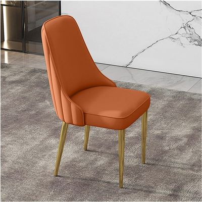 ELODEK Modern Armless Kitchen Accent Chair Living Room Chairs Leisure Side Chair with Gold Metal Legs and Ergonomic Backrest (Color:Orange-1)