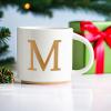 COLLECTIVE HOME - Monogram Ceramic Mugs, 15 oz Golden Initial Coffee Cups, Elegant Alphabet Tea Mugs, Elegant Personalized Mug with Gift Box, Unique Mug with Double Side Capital Letter (M) view 2