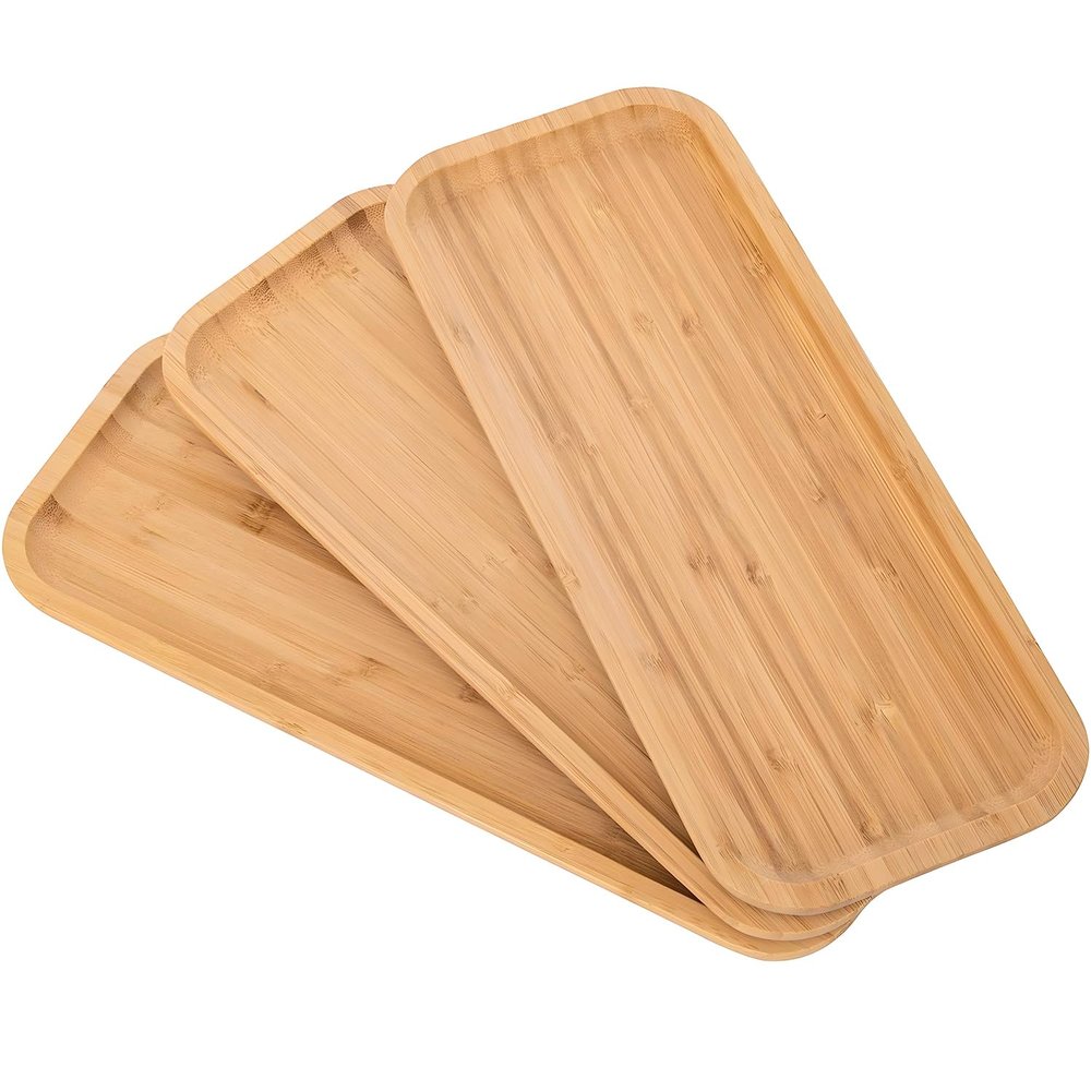 3-Pack Rectangle Bamboo Trays, 14.175.900.80 Inch Multipurpose Serving Platters for Breakfast, Dinner, Coffee, Tea & Fruit - Ideal for Home, Hotel & Restaurant
