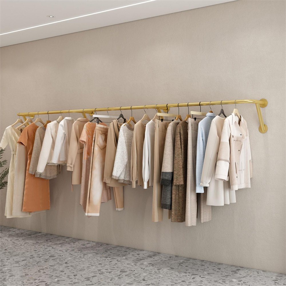 Wall Mounted Industrial Pipe Clothing Rack,clothing Store Space Saver Hanging Clothes Rack, Heavy Duty Iron Pipe Garment Rail, Multi-purpose Clothing Hanging Rod for Laundry Room and Closet Storage