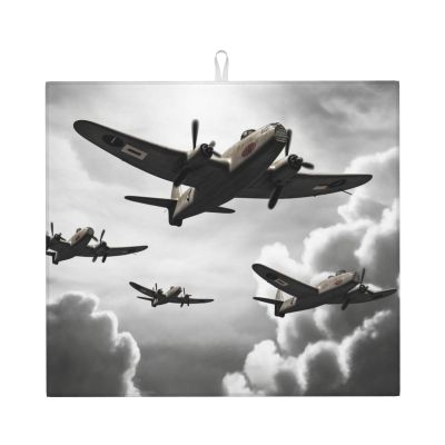 World War Print Dish Drying Mat for Kitchen Counter Super Absorbent Microfiber Drainer Mats Large Size Dish Drying Pad Quick Drying Dish Rack Pad 18"x 16"