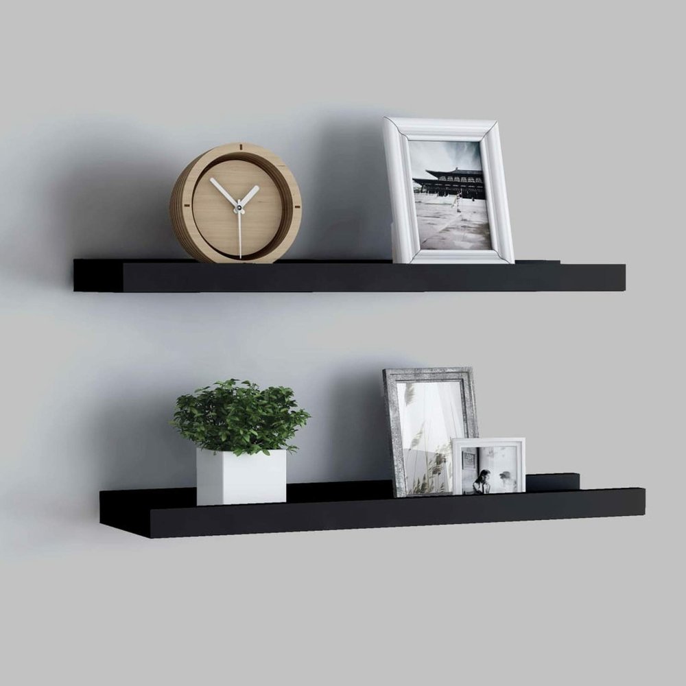 ZEYUAN Picture Frame Ledge Shelves 2 pcs Black 23.6"x3.5"x1.2" MDF Picture Ledge Shelf Picture Frame Shelves Photo Frame Shelves