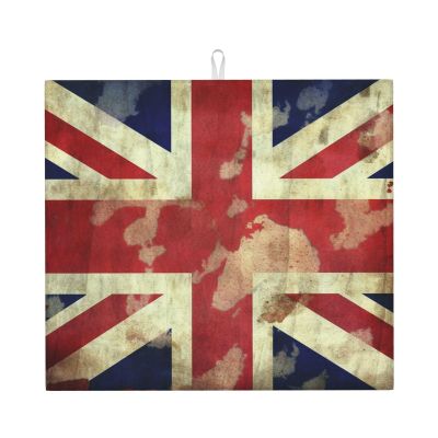 Vintage Union Jack British Flag Print Dish Drying Mat for Kitchen Counter Super Absorbent Microfiber Drainer Mats Large Size Dish Drying Pad Quick Drying Dish Rack Pad 18"x 16"