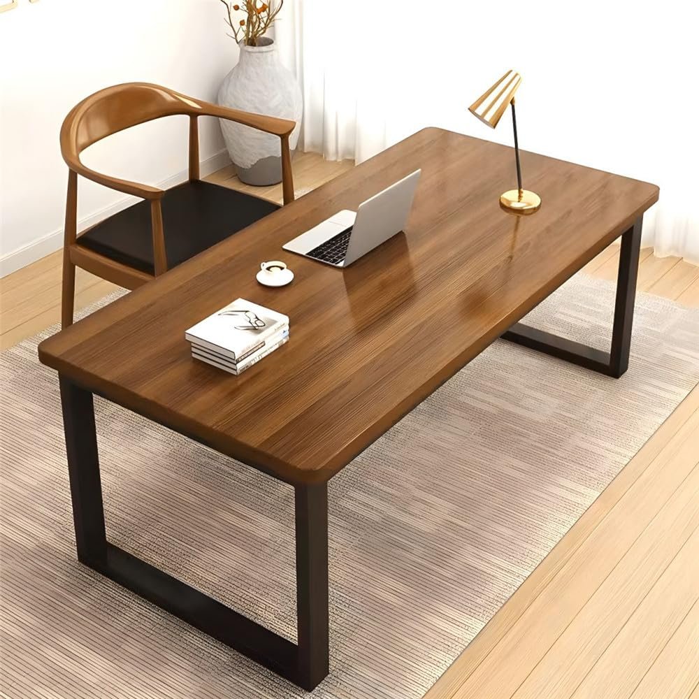 NIUYAO Solid Wood Dining Table, Industrial Wood Rectangle Office Meeting Table Wood Tabletop Furniture with Black Metal Legs Pedestal in for Dining Room Kitchen Office -47" L x 23.5" W x 29.5" H