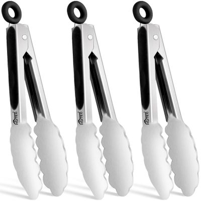 HOTEC Small Kitchen Tongs Stainless Steel 7-Inch Mini Serving Tongs