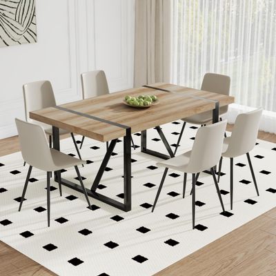 AISYKOD 7-Piece Dining Table Set for 6, Modern Dining Table Set for 6,Industrial Wood Dining Room Table Set,71" Kitchen Dining Table and Chairs, 2.3" Thick Wood Table with High Back PU Leather Chairs