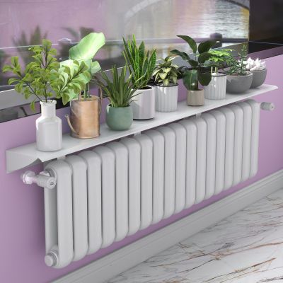 UVCMDUI Universal Radiator Shelf White, Anti-Smoke Dust-Proof Radiator Covers Anti-Rust Aluminum Alloy Heater Cover, Radiator Shelves No Drilling for Home Office, Bearing 20kg,Width 14.5cm,190cm