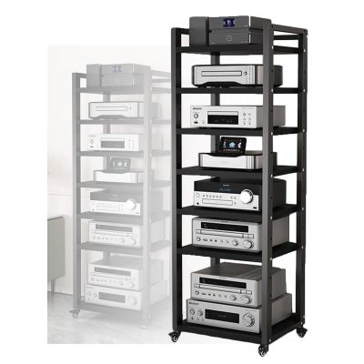 Movable 7 Shelves Audio Video Media Stand Cabinet with Height Adjustable Wooden Shelf Modern AV Cabinet, Entertainment Stereo Component Storage(Size : 50x40x131cm)