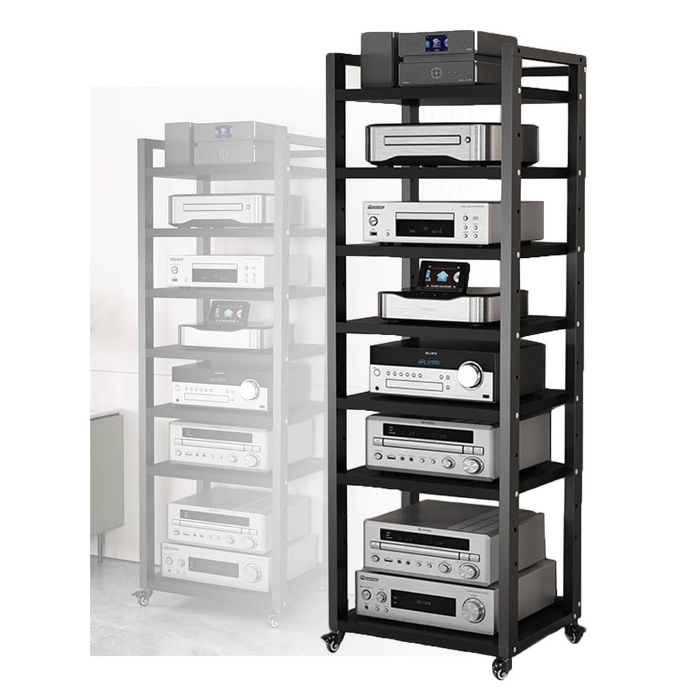 Movable 7 Shelves Audio Video Media Stand Cabinet with Height Adjustable Wooden Shelf Modern AV Cabinet, Entertainment Stereo Component Storage(Size : 50x40x131cm)