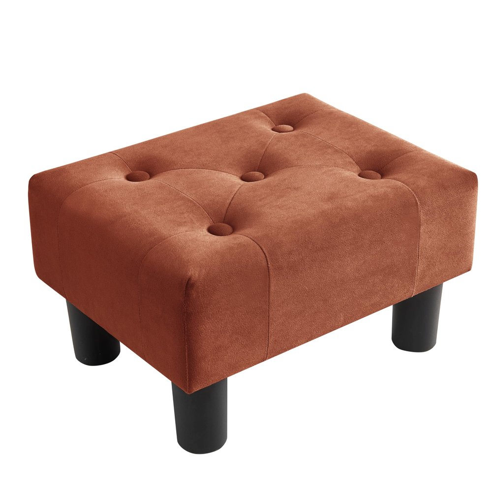 Poofzy Small Foot Stool Ottoman, Velvet Ottoman Foot Rest with Legs, Rectangle Foot Rest for Couch, Footstools and Ottomans Small for Living Room and Entryway (Rrown)