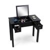 SPOFLYINN Vanity Table Set with Flip-Top Mirror, Detachable Partition and 2 Drawers Makeup Vanity Set for Women Bedroom Dressing Jewelry Storage Mid Century Vanity Table Black view 1