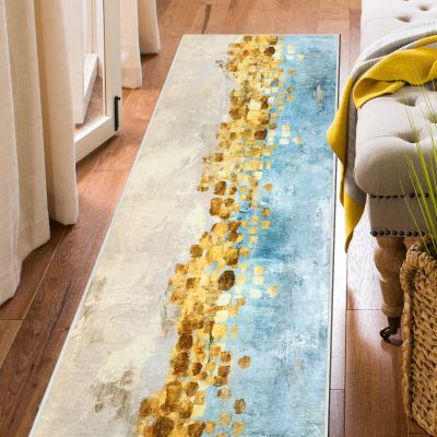 FREADEM Machine Washable Runner Rugs 2' x 44', Non Slip Non Shedding Carpet Area Rugs with TPR Rubber Backing, Low Pile Rugs for Indoor Bedroom Bathroom Living Room Aisle Hallway Balcony Entryway