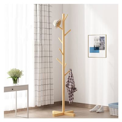TEMKIN Coat Rack Stand Stand Hat Rack Wooden Coat Rack Free Standing Coat Tree with 3 Sections 8 Hooks Modern Coat Jackets Hanger for Bedroom Hallway Entryway Coat Rack (Color : Natural)
